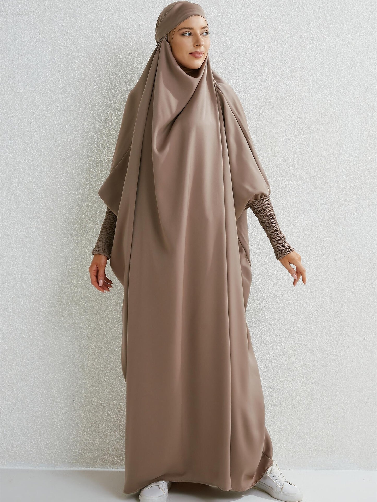 Solid One-Piece Abaya With Hijab
