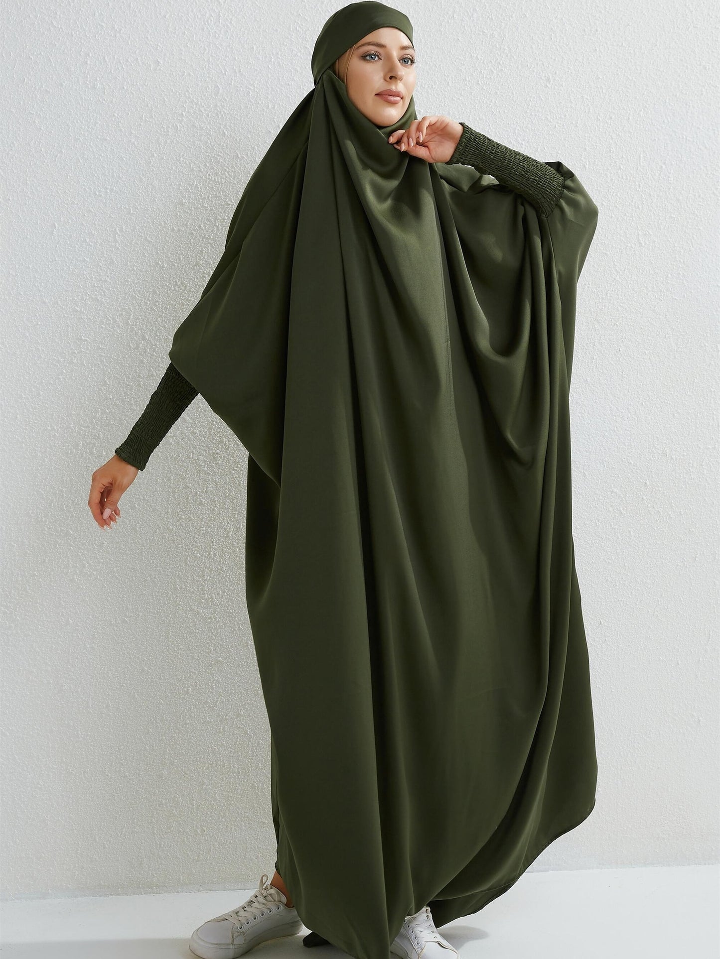Solid One-Piece Abaya With Hijab